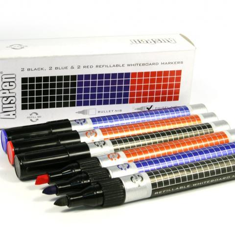 Refillable Whiteboard Markers red black and blue